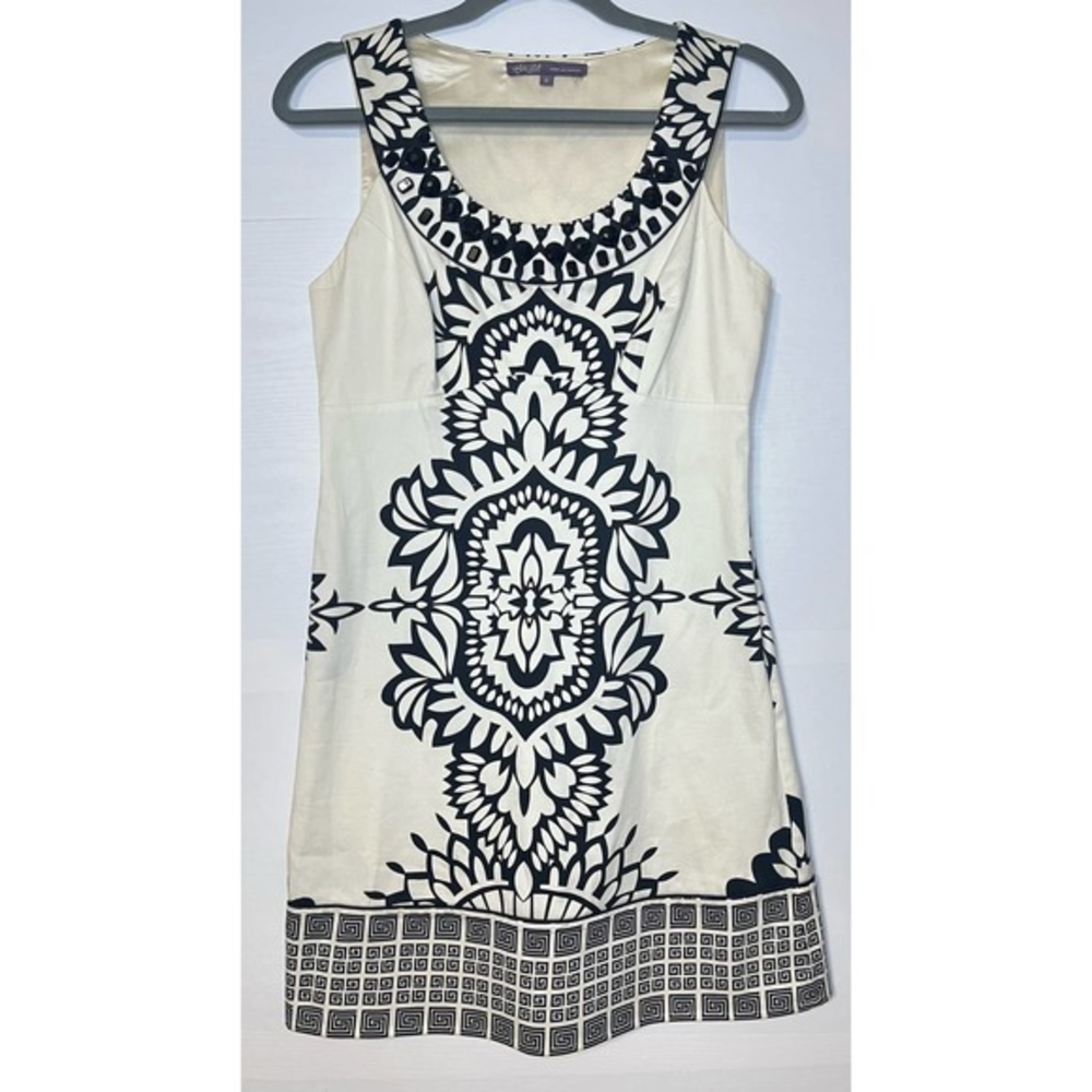 Hale‎ Bob Designer Sheath Midi Dress Cream and Black Size Small